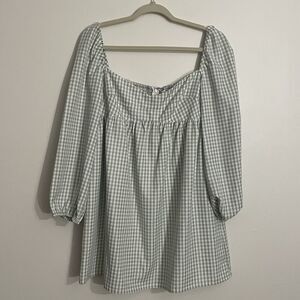 Gianni Bini Cottagcore Babydoll Dress Gingham Plaid Size 10 Green Sweetheart New